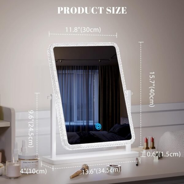 Vanity Makeup Mirror with Lights, Lighted Make Up Mirror for Desk/Table, Rectangle Light Up Mirror with 3 Color Lighting Modes & Adjustable Brightness 13.6" x 16" (White)