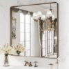 22x30 Inch Bronze Bathroom Mirror for Vanity, Brushed Bronze Metal Frame Mirror for Wall, Rounded Rectangle Bronze Frame Mirror with Tempered Glass, Anti-Rust (Horizontal/Vertical)