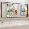 22x30 Inch Bronze Bathroom Mirror for Vanity, Brushed Bronze Metal Frame Mirror for Wall, Rounded Rectangle Bronze Frame Mirror with Tempered Glass, Anti-Rust (Horizontal/Vertical)