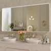 22x30 Inch Bronze Bathroom Mirror for Vanity, Brushed Bronze Metal Frame Mirror for Wall, Rounded Rectangle Bronze Frame Mirror with Tempered Glass, Anti-Rust (Horizontal/Vertical)