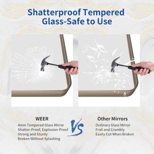 22x30 Inch Bronze Bathroom Mirror for Vanity, Brushed Bronze Metal Frame Mirror for Wall, Rounded Rectangle Bronze Frame Mirror with Tempered Glass, Anti-Rust (Horizontal/Vertical)