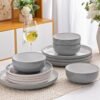 Ceramic Dinnerware Sets,Double Color Glaze Plates and Bowls Set,Highly Chip and Crack Resistant | Dishwasher & Microwave Safe | Round Dishes Set Service for 4 (12pc)