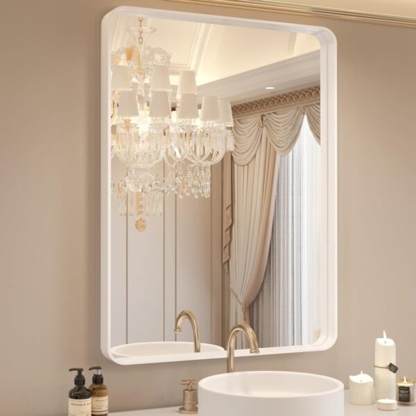 22x30 Inch Bronze Bathroom Mirror for Vanity, Brushed Bronze Metal Frame Mirror for Wall, Rounded Rectangle Bronze Frame Mirror with Tempered Glass, Anti-Rust (Horizontal/Vertical)