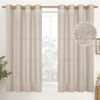Natural Linen Curtains 63 Inch Length 2 Panels Bronze Grommet Linen Textured Short Window Drapes Light Filtering for Living Room Bedroom, 52 X 63 Inch