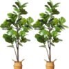 Artificial Fiddle Leaf Fig Tree 37" Fake Potted Ficus Lyrata Plant with Handmade Seagrass Basket, Perfect Faux Plants Home Décor for Indoor Outdoor Office Porch Balcony Bedroom Bathroom Gift