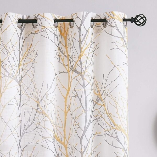 Tree Print Yellow Grey and White Curtains for Living Room Windows - Linen Textured Grommet Branches Pattern Window Treatment Set for Bedroom - 50" W x 96" L - (2 Panels)