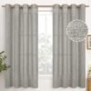 Natural Linen Curtains 63 Inch Length 2 Panels Bronze Grommet Linen Textured Short Window Drapes Light Filtering for Living Room Bedroom, 52 X 63 Inch