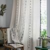 Geometric Semi-Blackout Window Curtains 2 Panels Boho Linen Room Darkening Curtains Tassels Rod Pocket Window Drapes for Bedroom Living Room(52" W x 63" L Pair, Cream)