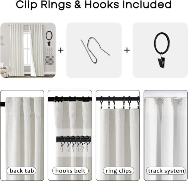 108 Inch Long Blackout Curtains & Drapes for Track System Pleated with Hooks Rings 2 Panels Set,Linen Black Out Back Tab 9FT Ceiling to Floor Length Curtains for Living Room,Cream Ivory