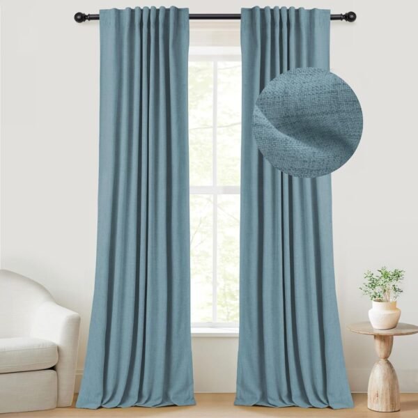 100% Blackout Curtains for Bedroom, Thermal Insulated Linen Blackout Curtains 96 Inch Length 2 Panels Set, Back Tab/Rod Pocket Room Darkening Curtains for Bedroom, Nursery -Oatmeal,W50 X L96