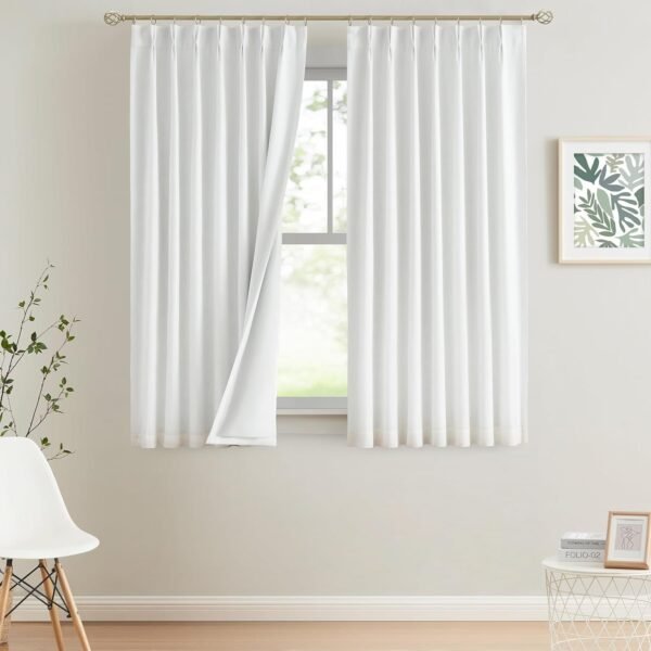 Natural Full Blackout Curtains Linen Blended Darkening Window Curtains 84 inch for Living Room Bedroom Thermal Insulated Pinch Pleat Drapes with Hooks 2 Panel 40"Wx84"L