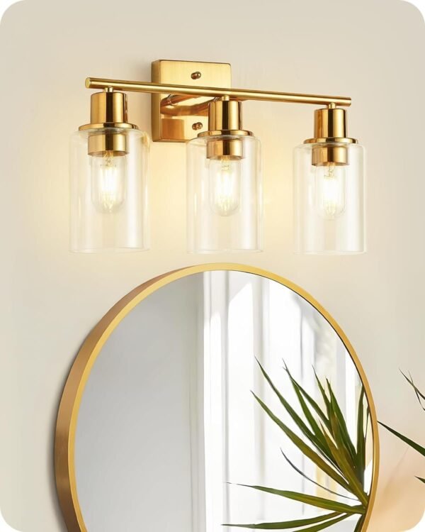 4-Light Black Bathroom Light Fixture, Vanity Light Over Mirror with Clear Glass Shade, Modern Sconce Wall Lighting with Metal Base, for Mirror Bedroom Powder Room Hallway, Black B04BD05