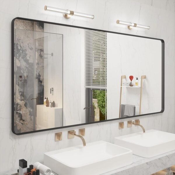 20x30 Silver Bathroom Mirror, Silver Wall Mirror for Vanity, Brushed Metal Framed Rectangle Mirror, Anti-Rust, Brushed Nickel,Shatterproof, Round Corners(Horizontally/Vertically)
