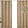 Natural Linen Curtains 63 Inch Length 2 Panels Bronze Grommet Linen Textured Short Window Drapes Light Filtering for Living Room Bedroom, 52 X 63 Inch
