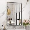 22x30 Inch Bronze Bathroom Mirror for Vanity, Brushed Bronze Metal Frame Mirror for Wall, Rounded Rectangle Bronze Frame Mirror with Tempered Glass, Anti-Rust (Horizontal/Vertical)