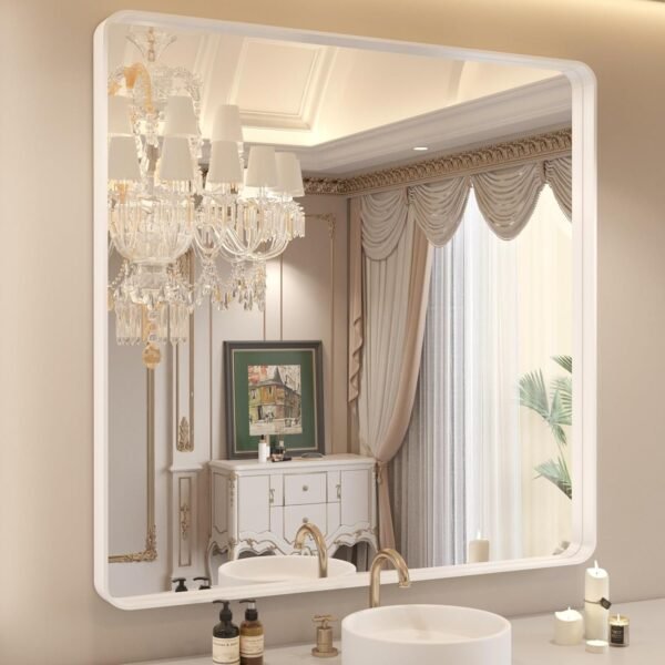 22x30 Inch Bronze Bathroom Mirror for Vanity, Brushed Bronze Metal Frame Mirror for Wall, Rounded Rectangle Bronze Frame Mirror with Tempered Glass, Anti-Rust (Horizontal/Vertical)