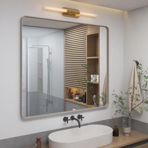 20x30 Silver Bathroom Mirror, Silver Wall Mirror for Vanity, Brushed Metal Framed Rectangle Mirror, Anti-Rust, Brushed Nickel,Shatterproof, Round Corners(Horizontally/Vertically)