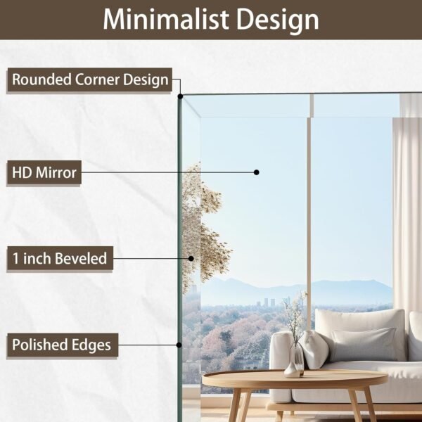 16x24 inch Beveled Bathroom Mirror, Rectangle Frameless Mirror, 1" Polished Beveled Edge Wall Mirror, Beveled Square Mirror for Bathroom, Living Room, Bedroom
