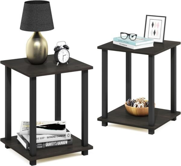 Simplistic Set of 2 End Table, Espresso/Black