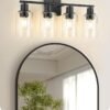 4-Light Black Bathroom Light Fixture, Vanity Light Over Mirror with Clear Glass Shade, Modern Sconce Wall Lighting with Metal Base, for Mirror Bedroom Powder Room Hallway, Black B04BD05