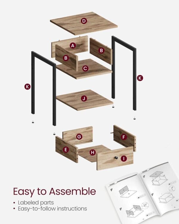Bedside Table with Drawer, Side Table, End Table, for Bedroom, Office, Industrial, Camel Brown and Black ULET055B50