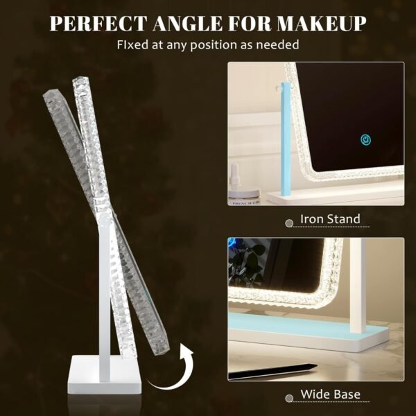 Vanity Makeup Mirror with Lights, Lighted Make Up Mirror for Desk/Table, Rectangle Light Up Mirror with 3 Color Lighting Modes & Adjustable Brightness 13.6" x 16" (White)