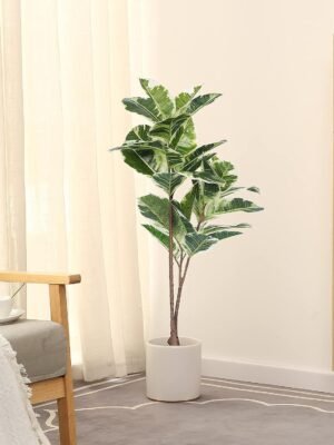 Artificial Rubber Tree Plant 43in Tall Faux Ficus Tree Potted Fake Tropical Decorative House Large Floor Artificial Plants for Home Office Store Room Decor