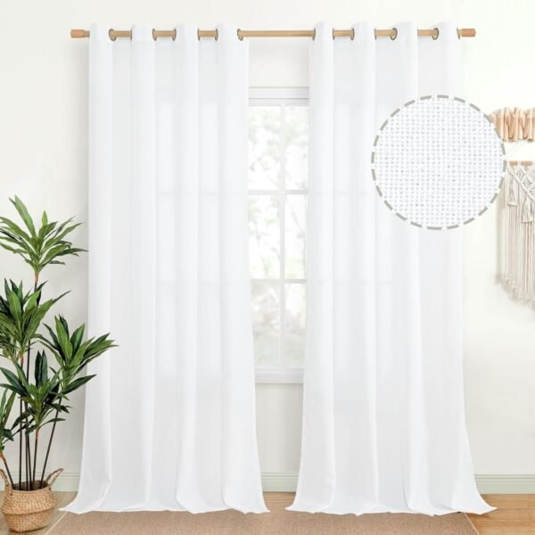 Natural Linen Curtains 63 Inch Length 2 Panels Bronze Grommet Linen Textured Short Window Drapes Light Filtering for Living Room Bedroom, 52 X 63 Inch