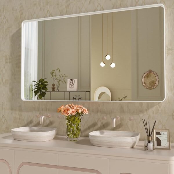 22x30 Inch Bronze Bathroom Mirror for Vanity, Brushed Bronze Metal Frame Mirror for Wall, Rounded Rectangle Bronze Frame Mirror with Tempered Glass, Anti-Rust (Horizontal/Vertical)