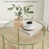 Round Side Table, Glass End Table with Metal Frame, Laurel Green Coffee Table with Modern Style, for Living Room, Balcony, Bedroom, Laurel Green