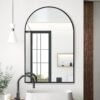 Arched Wall Mirror 20x30 Inch, Black Arch-top Bathroom Vanity Wall Mounted Mirror, Bedroom Modern Black Metal Framed Mirror