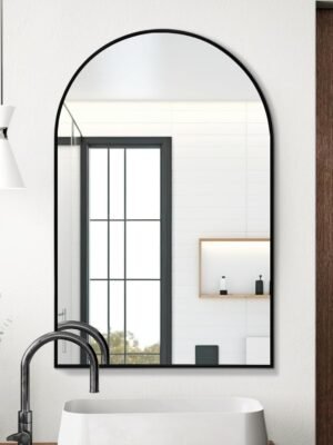 Arched Wall Mirror 20x30 Inch, Black Arch-top Bathroom Vanity Wall Mounted Mirror, Bedroom Modern Black Metal Framed Mirror