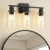 4-Light Black Bathroom Light Fixture, Vanity Light Over Mirror with Clear Glass Shade, Modern Sconce Wall Lighting with Metal Base, for Mirror Bedroom Powder Room Hallway, Black B04BD05