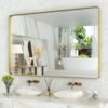 22x30 Inch Bronze Bathroom Mirror for Vanity, Brushed Bronze Metal Frame Mirror for Wall, Rounded Rectangle Bronze Frame Mirror with Tempered Glass, Anti-Rust (Horizontal/Vertical)