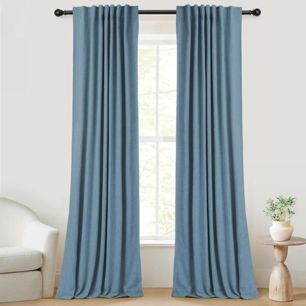 100% Blackout Curtains for Bedroom, Thermal Insulated Linen Blackout Curtains 96 Inch Length 2 Panels Set, Back Tab/Rod Pocket Room Darkening Curtains for Bedroom, Nursery -Oatmeal,W50 X L96