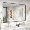 20x30 Silver Bathroom Mirror, Silver Wall Mirror for Vanity, Brushed Metal Framed Rectangle Mirror, Anti-Rust, Brushed Nickel,Shatterproof, Round Corners(Horizontally/Vertically)