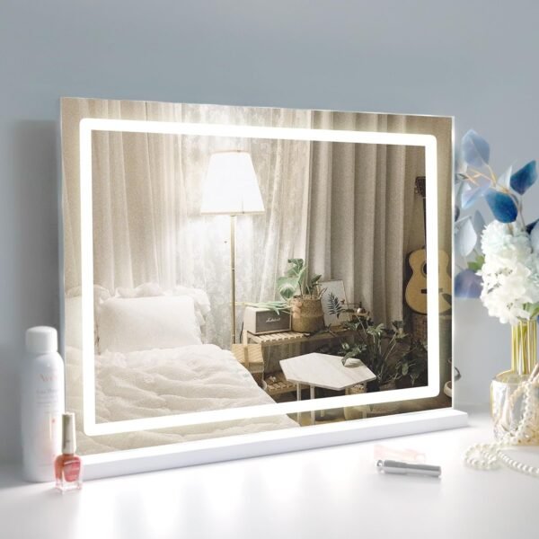 71czVOnU3uL._AC_SL1500.jpg Vanity Mirror Makeup Mirror with Lights,10X Lens,22.8"x 18.1" Hollywood Lighted Vanity Mirror with 15 Dimmable LED Bulbs,3 Color Modes,Touch Control for Bedroom,Tabletop or Wall-Mounted