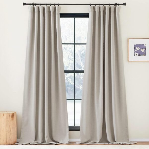 Faux Linen Curtains 90 inches Long for Doorway, Pinch Pleated Thick Room Darkening Window Treatments Noise Reducing Privacy for Living Room/Bedroom, Natural, W34 x L90, 2 Panels