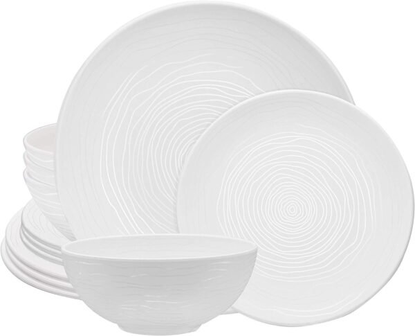 12 Piece Melamine Dinnerware Set - Durable, Dishwasher Safe Plates and Bowls - Casual Dining, Parties, Blue Dish Set Organica Blue Collection