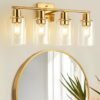 4-Light Black Bathroom Light Fixture, Vanity Light Over Mirror with Clear Glass Shade, Modern Sconce Wall Lighting with Metal Base, for Mirror Bedroom Powder Room Hallway, Black B04BD05