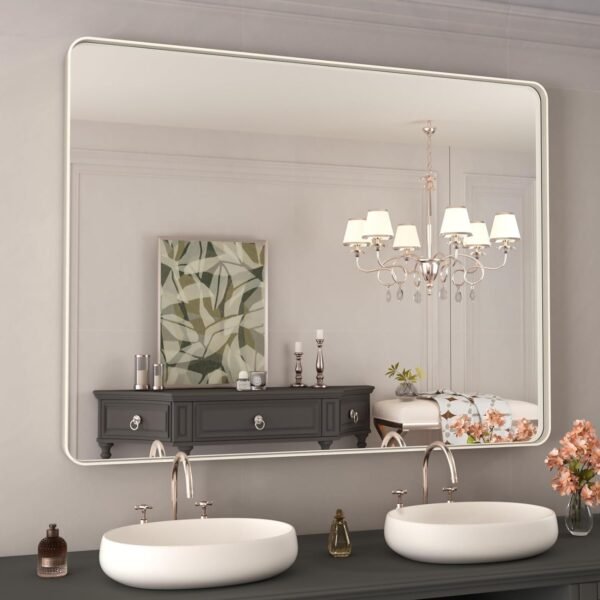22x30 Inch Bronze Bathroom Mirror for Vanity, Brushed Bronze Metal Frame Mirror for Wall, Rounded Rectangle Bronze Frame Mirror with Tempered Glass, Anti-Rust (Horizontal/Vertical)