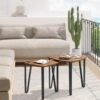 Nesting Coffee Tables, End Tables Set of 2 for Living Room Bedroom, Industrial Small Stacking Side Tables with Metal Frame for Couch, Rustic Brown and Black ULET013B01