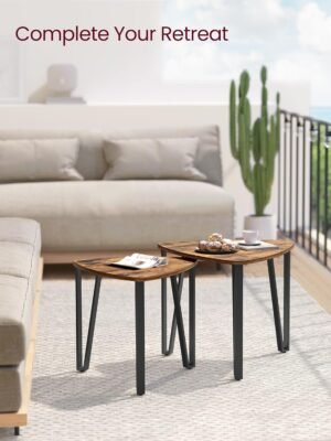 Nesting Coffee Tables, End Tables Set of 2 for Living Room Bedroom, Industrial Small Stacking Side Tables with Metal Frame for Couch, Rustic Brown and Black ULET013B01