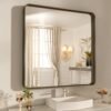 22x30 Inch Bronze Bathroom Mirror for Vanity, Brushed Bronze Metal Frame Mirror for Wall, Rounded Rectangle Bronze Frame Mirror with Tempered Glass, Anti-Rust (Horizontal/Vertical)