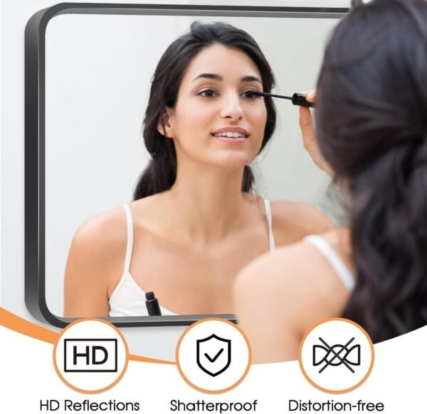 22x30 Inch Black Bathroom Mirror - Metal Frame Rectangle Vanity Mirror for Wall - Ideal for Bathroom, Living Room, Bedroom, and More - Hanging Horizontal or Vertical