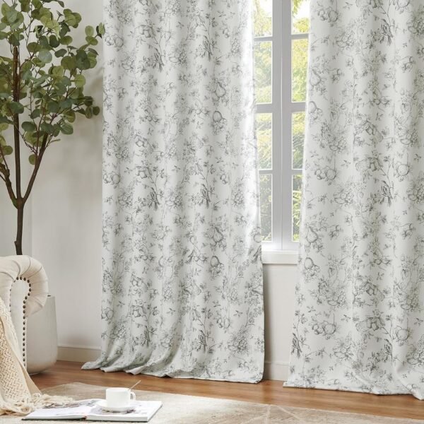 100% Blackout Floral Curtains 96 Inches Long, Printed Flower Sage Green Blackout Curtains for Bedroom Rod Pocket Back Tab Full Blackout Curtains Thermal Insulated Window Drapes, 2 Panels