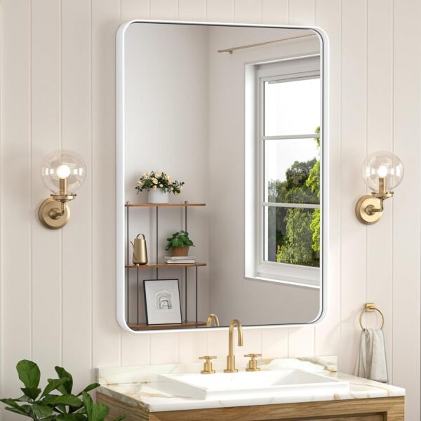 71fbyqxEquL._AC_SL1500.jpg Black Metal Framed Bathroom Mirrors for Wall, 20 x 30 Inch Rounded Rectangle Bathroom Vanity Mirror, Matte Black Farmhouse Mirror with Seamless Frame, HD Tempered Glass(Horizontal/Vertical)