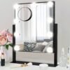 Lighted Vanity Makeup Mirror with Lights Hollywood Cosmetic Mirror with 9 Dimmable LED Bulbs for Dressing Room Tabletop, 3 Color Lighting, Detachable 10X Magnification Mirror, White