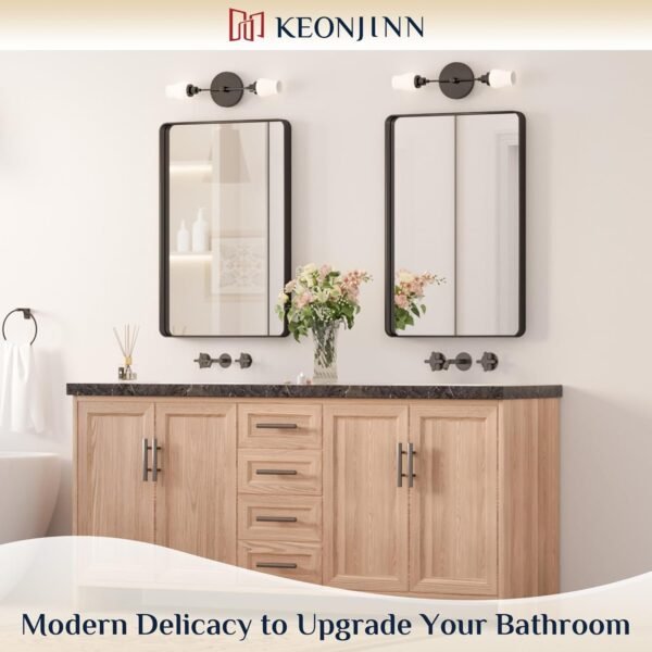 71gvepssggL._AC_SL1500.jpg Black Metal Framed Bathroom Mirrors for Wall, 20 x 30 Inch Rounded Rectangle Bathroom Vanity Mirror, Matte Black Farmhouse Mirror with Seamless Frame, HD Tempered Glass(Horizontal/Vertical)