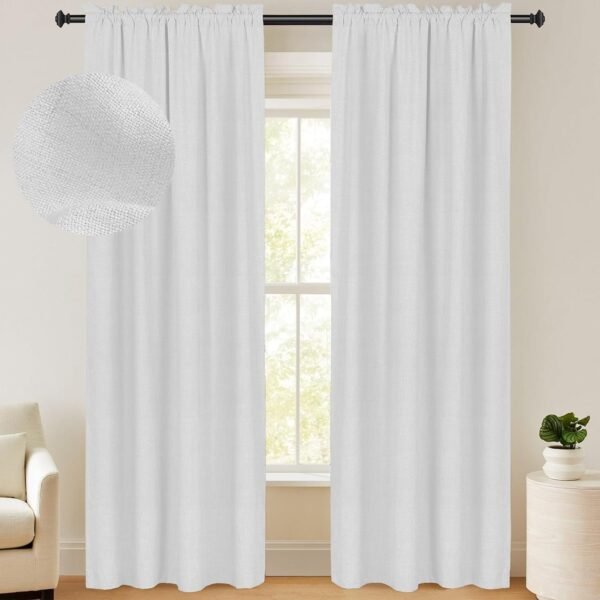 100% Blackout Shield Linen Blackout Curtains 84 Inches Long 2 Panels Set, Blackout Curtains for Bedroom, Thermal Insulated Rod Pocket Window Curtains & Drapes Living Room, 50W X 84L, Beige